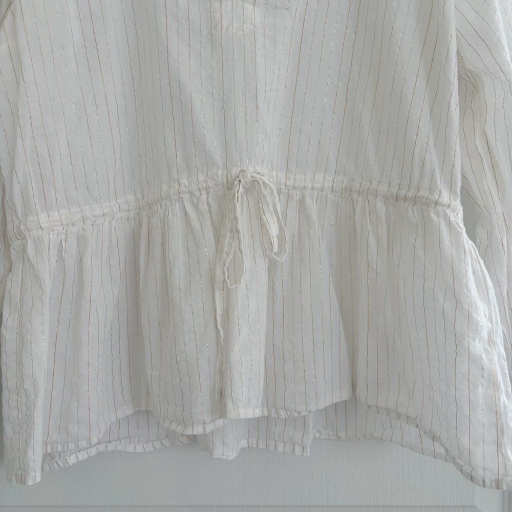 Emerson Fry India Collection Metallic Gold Striped Peplum Blouse XS - Picture 3 of 7